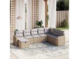 Vidaxl 8 Pcs Conj. Sofás Jardim C/ Almofadões Vime Pe Bege Misturado