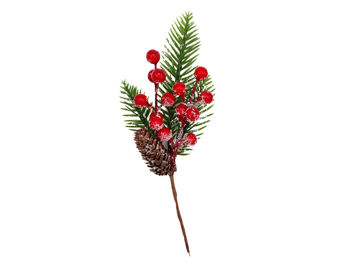 Ramo de Pinho Artificial com Frutos Vermelhos e Neve LAXISCREED