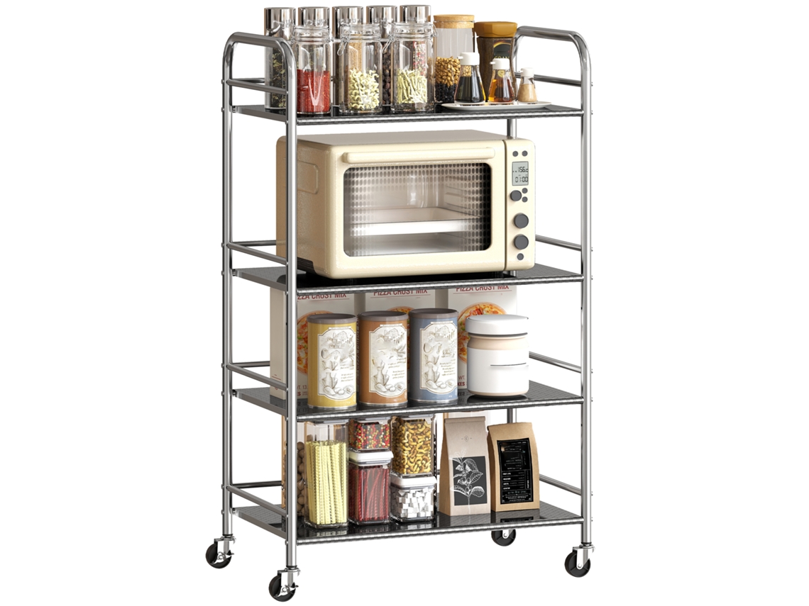 Carrinho de Cozinha com 4 Níveis e Prateleiras Ajustáveis Prateado 60x35x100 cm S/MARCA