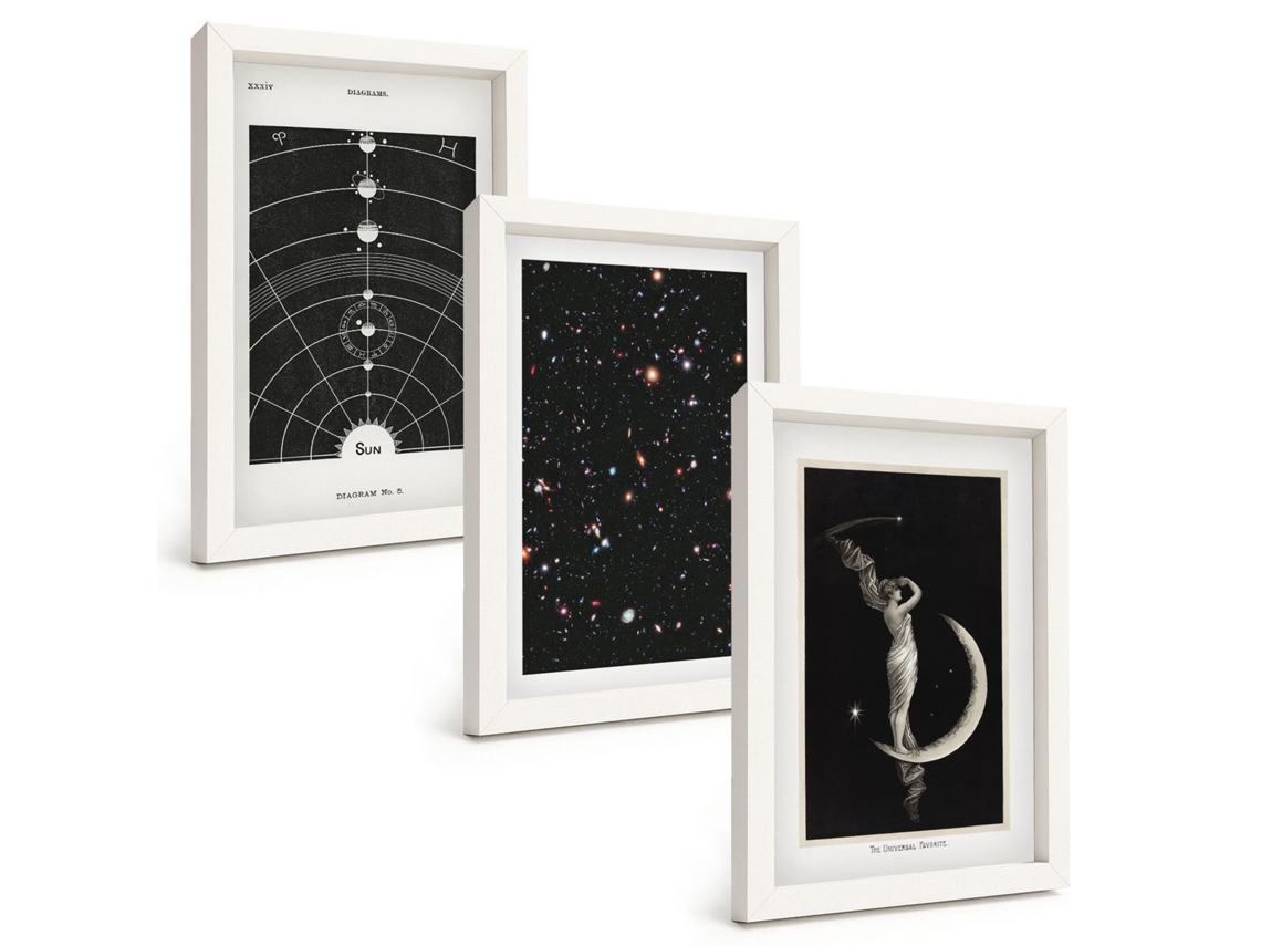 Composição De Quadros Sistema Solar, Figura Noturna Espelharte (3 Peças 20x30 Cm)