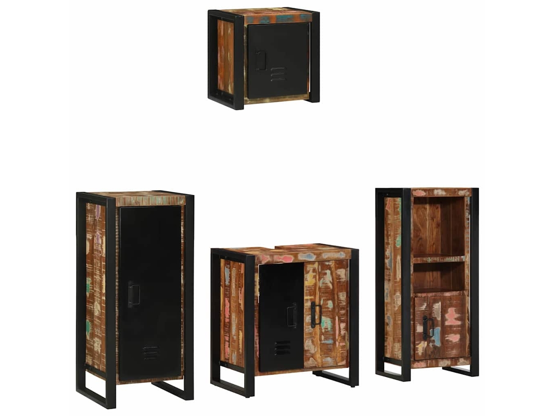 Vidaxl Conjunto De Móveis Para Banheiro 4 Unid. Multicolorido E Preto