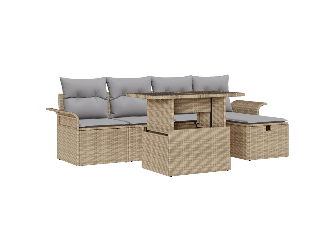 Conjunto 6 Conjunto De Sofá De Jardim Vidaxl Bege Vime Pe (100 X 55 X 73 Cm)