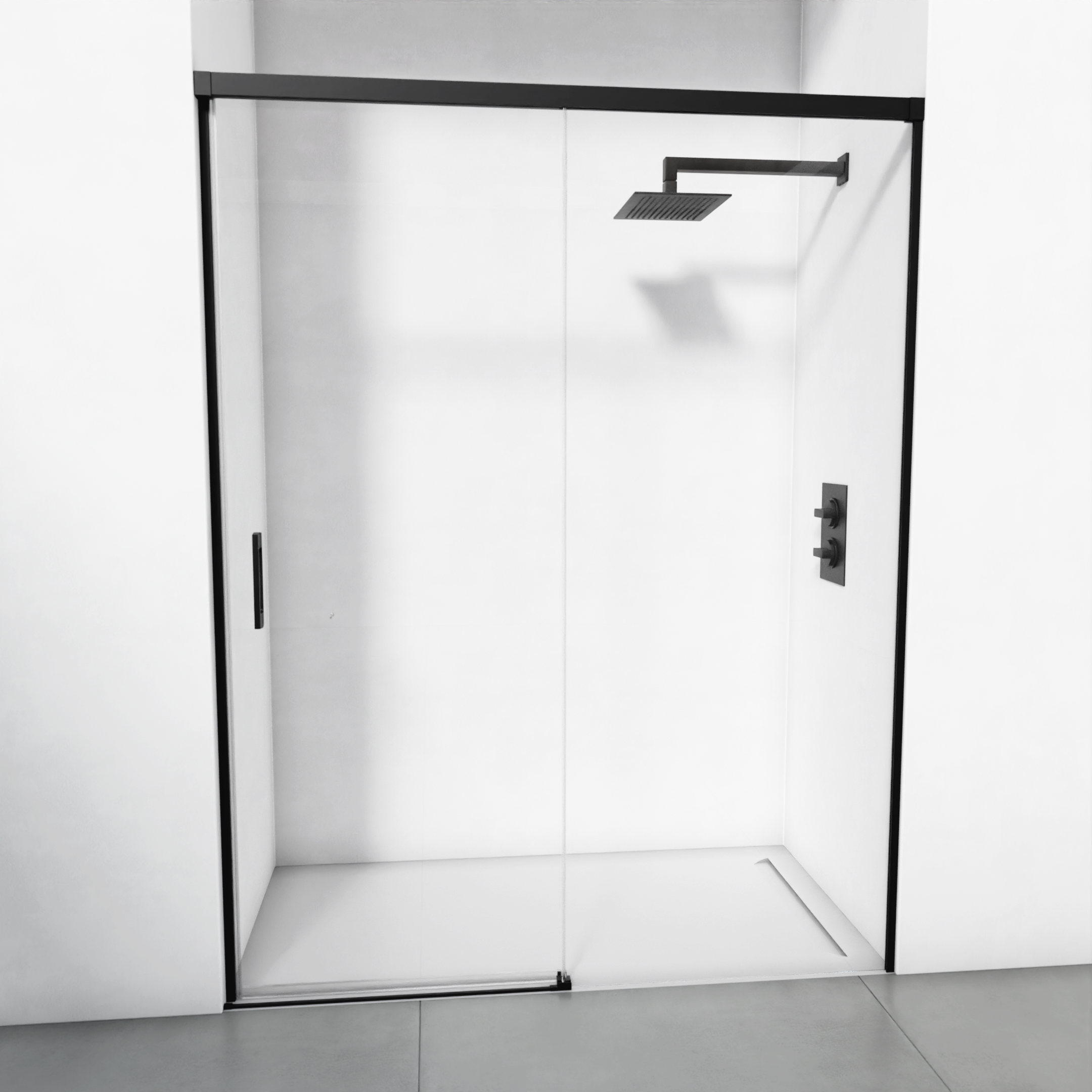 Box De Duche Reversível 1 Deslizante 1 Fixo Vidro Transparente 6 Mm Anticalcário Preto Fosco Largura 136 140 X 195 Cm Bellobath