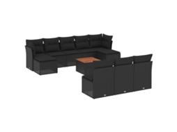 Conjunto de 11 sofás de jardim com almofadões Vime Pe Preto MAISON EXCLUSIVE