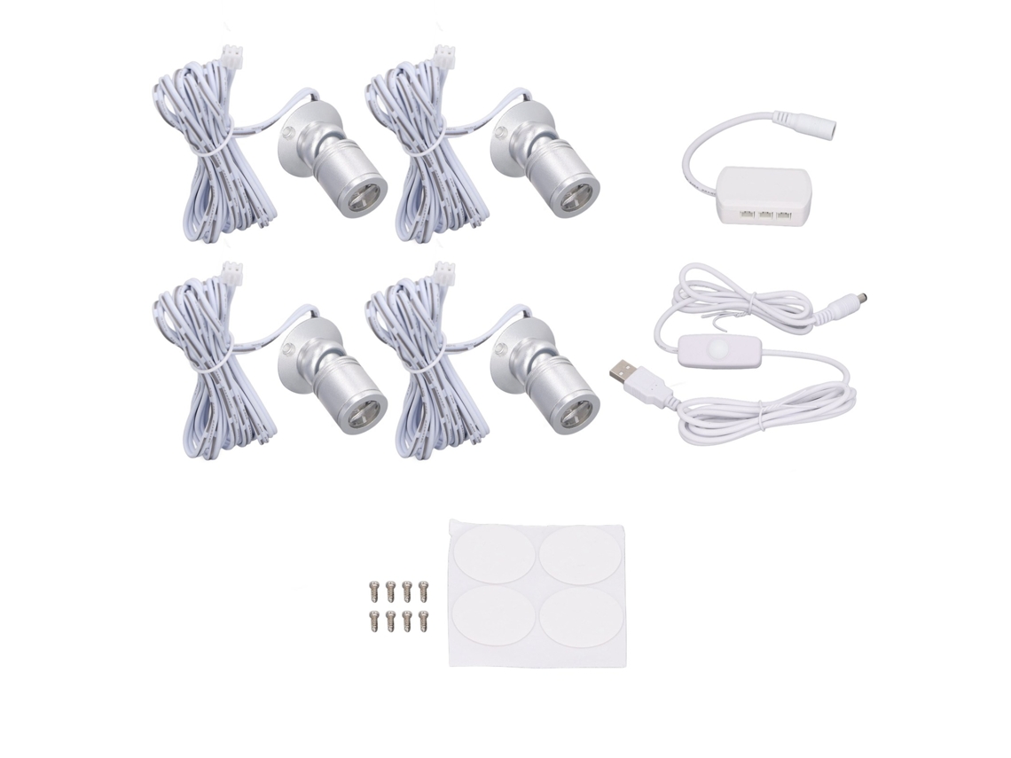 2026 4 Peças Lâmpadas de Foco Led Usb Ajustáveis Dimmáveis 5v Mini para Joias Expositor Portão Entrada Luz Branca Prata