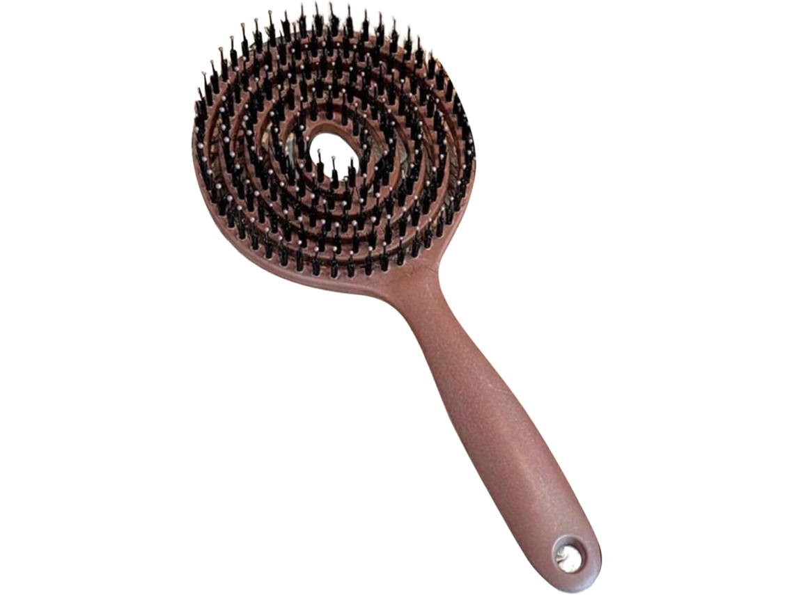 Escova de cabelo redonda massageadora com cerdas sólidas, pente flexível, suave.