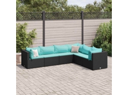 Vidaxl 6 Pcs Conjunto Lounge de Jardim C/ Almofadões Vime Pe Preto
