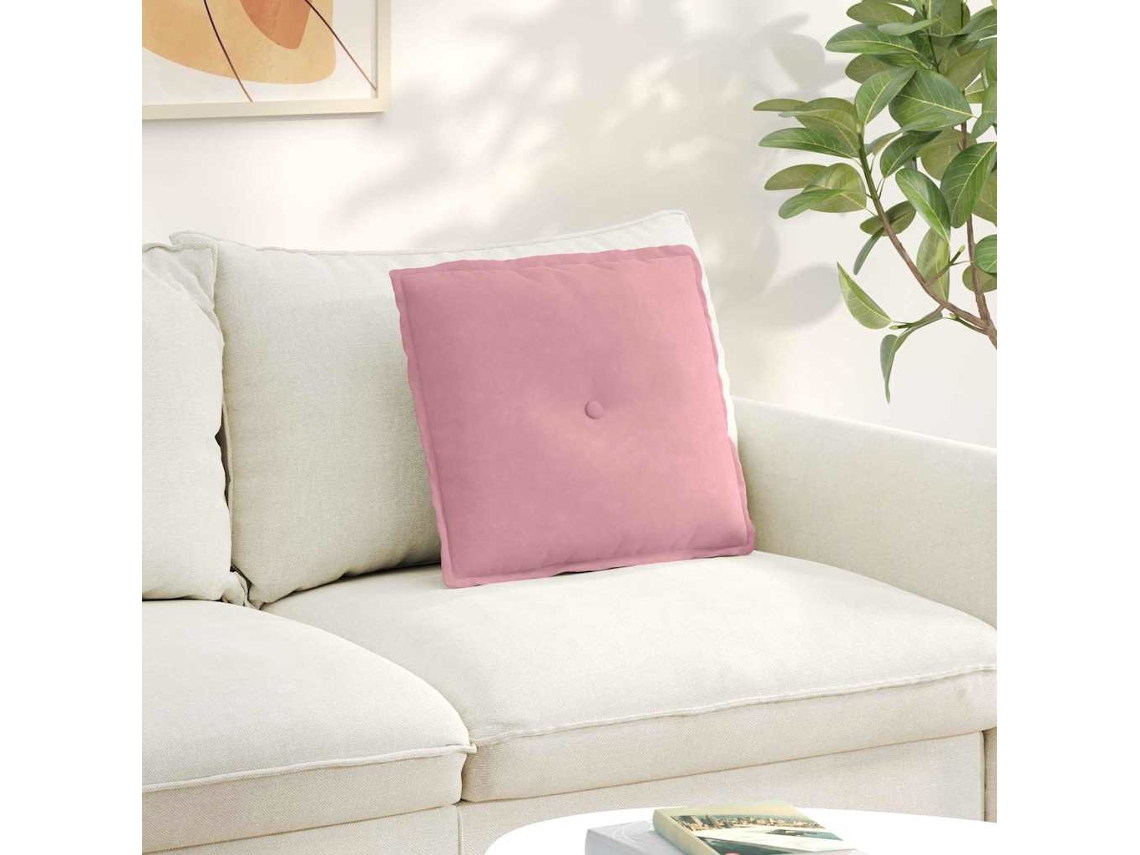 Vidaxl Travesseiro Para Costas Rosa 50 X 45 Cm Tecido De Veludo Cotele