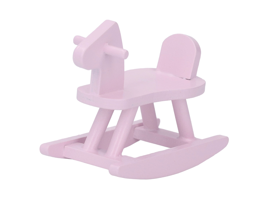 Mali cavalo de Balanço de Madeira Miniatura 1:12 para Casinha de Bonecas Acessório Rosa