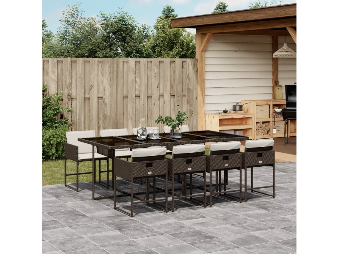 Conjunto 9 Peças Jantar P/ Jardim C/ Almofadões Vime Pe Marrom Dkd Home Decor