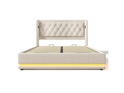 Cama Contentora Estofada Função Carga Led Mobrio Bege (180x200)