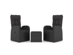 3 Pcs Conjunto Lounge de Jardim Vime Pe e Aço Preto MAISON EXCLUSIVE