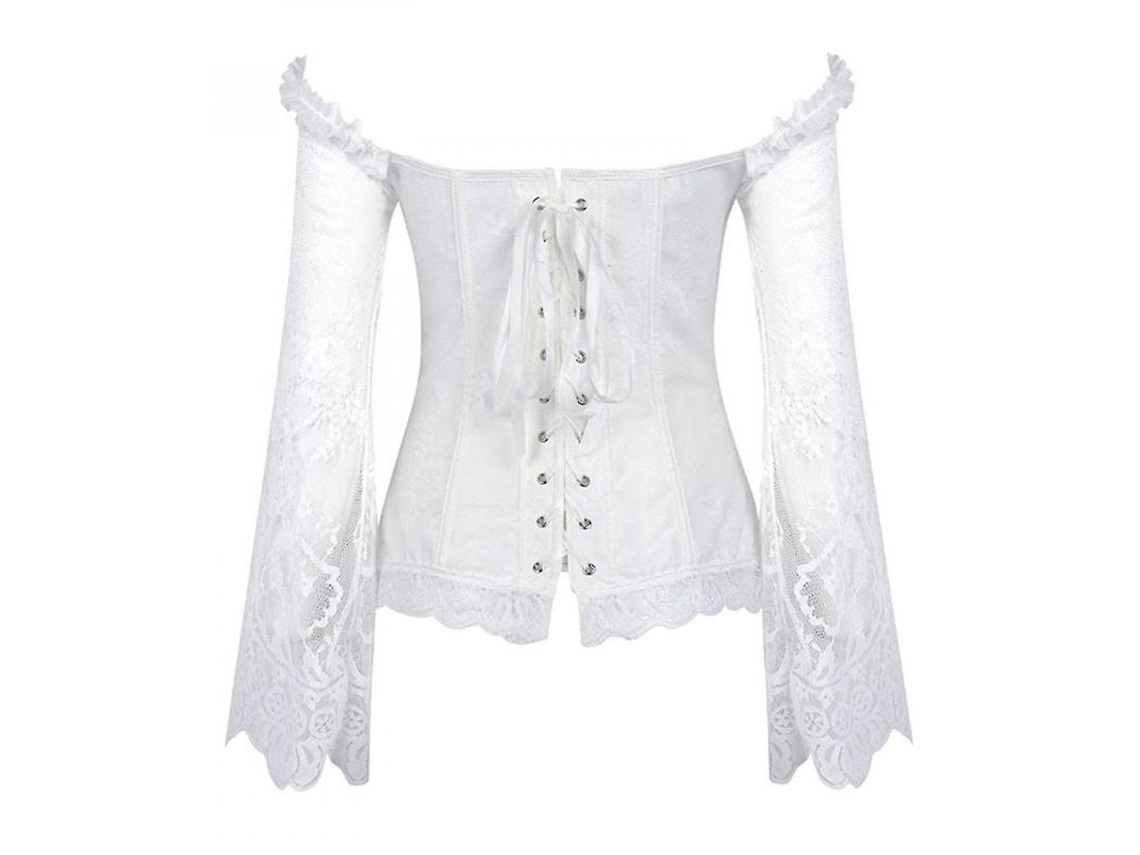 2026-corset De Mulher Princesa Com Mangas Volantes E Calcinha, Corset De Peito Elegante Para Casamentos E Festas S Blanco