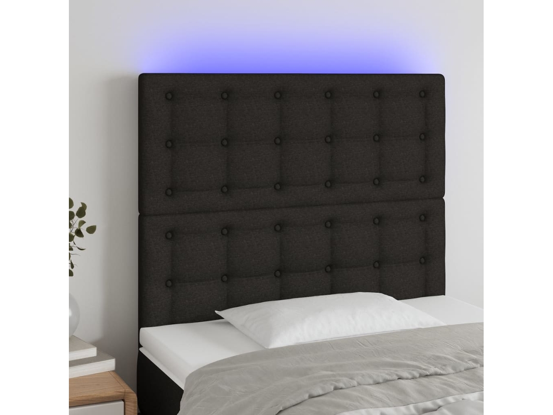 Vidaxl Cabeceira Cama C/ Led Tecido 80x5x118/128 Cm Preto