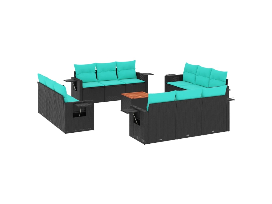 Conjunto de Sofá de Jardim, 13 Peças, Almofadas, Rattan Preto MAISON EXCLUSIVE