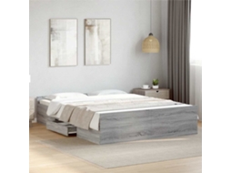 Vidaxl Estrutura De Cama C/ Gavetas Derivados Madeira Cinza Sonoma