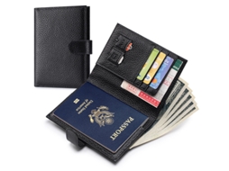 Porta-passaporte Com Rfid, Em Couro Genuíno, Para Passaporte, Cartão De Crédito E Documento Identidade, Preto