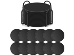 Porta copos AQUAFORGE de silicone com suporte, 12 unidades, antiderrapantes, resistentes ao calor, pretos