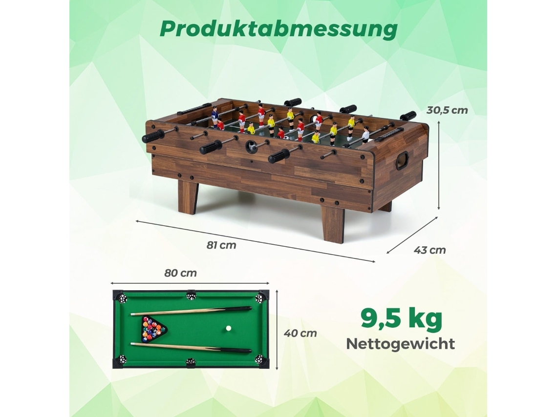 Mesa de Jogos 4 em 1 Compacta NORTHIX (pebolim, Bilhar, Air Hockey e Pingue pongue)