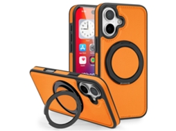 Casa Em Tpu Pele Pu Magnético Com Suporte Para Apple Iphone 16 - Laranja