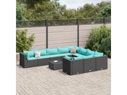 Vidaxl 11 Pcs Conjunto Sofás De Jardim C/ Almofadões Vime Pe Preto