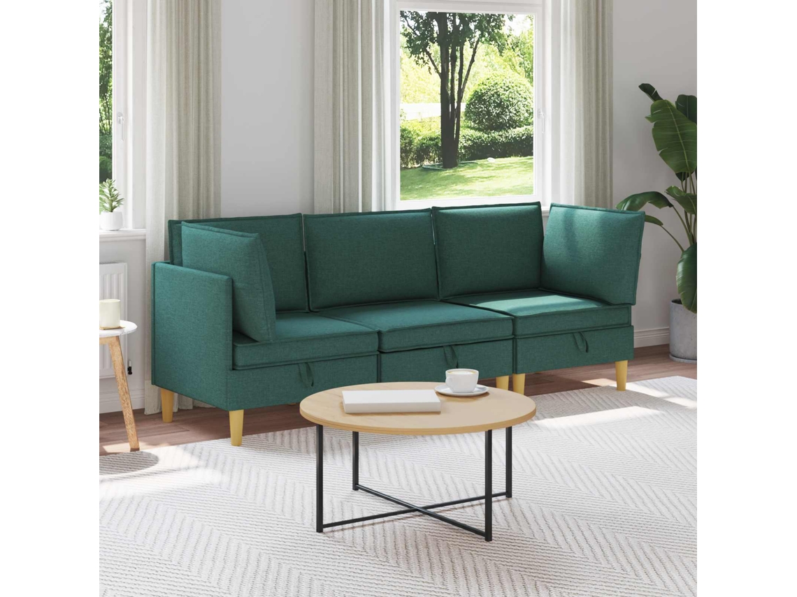Vidaxl Conjunto De Sofá Modular Com Armazenamento 3 Unid. Verde-escuro