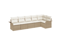 Conjunto 6 Conjunto De Sofá De Jardim Vidaxl Bege Vime Pe (297,5 X 132,5 X 69 Cm)