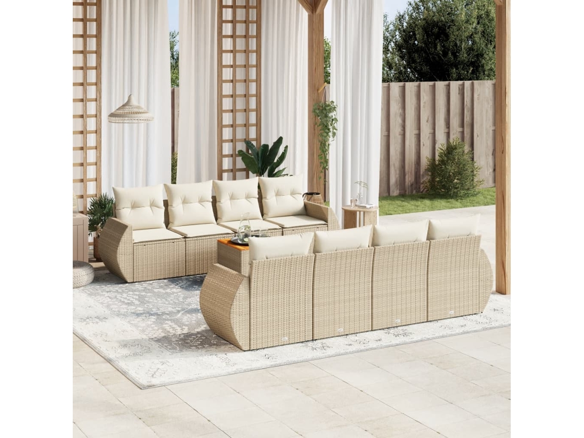 Vidaxl 9 Pcs Conjunto De Sofás P/ Jardim Com Almofadões Vime Pe Bege