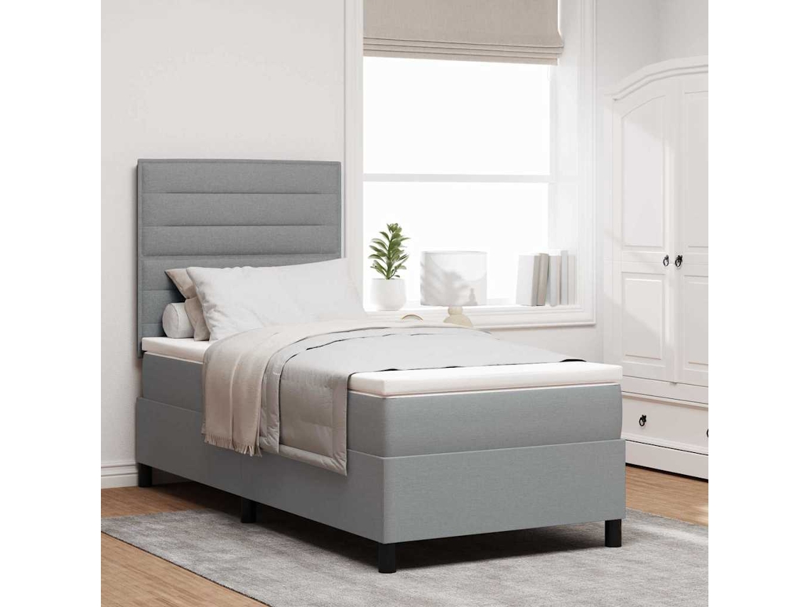 Vidaxl Cama Box Com Colchão Com Led Cinzento-claro 80 X 200 Cm Tecido