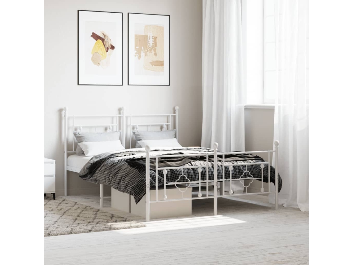 Vidaxl Estrutura De Cama Com Cabeceira E Pés 140x200 Cm Metal Branco