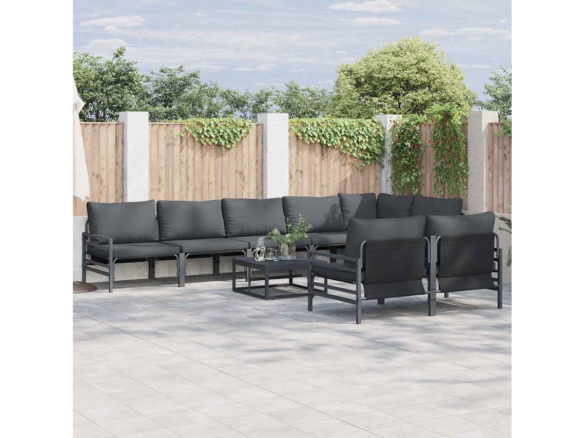 Vidaxl Conjunto de Sofá de Jardim com Almofada 8 Pcs Preto Aço