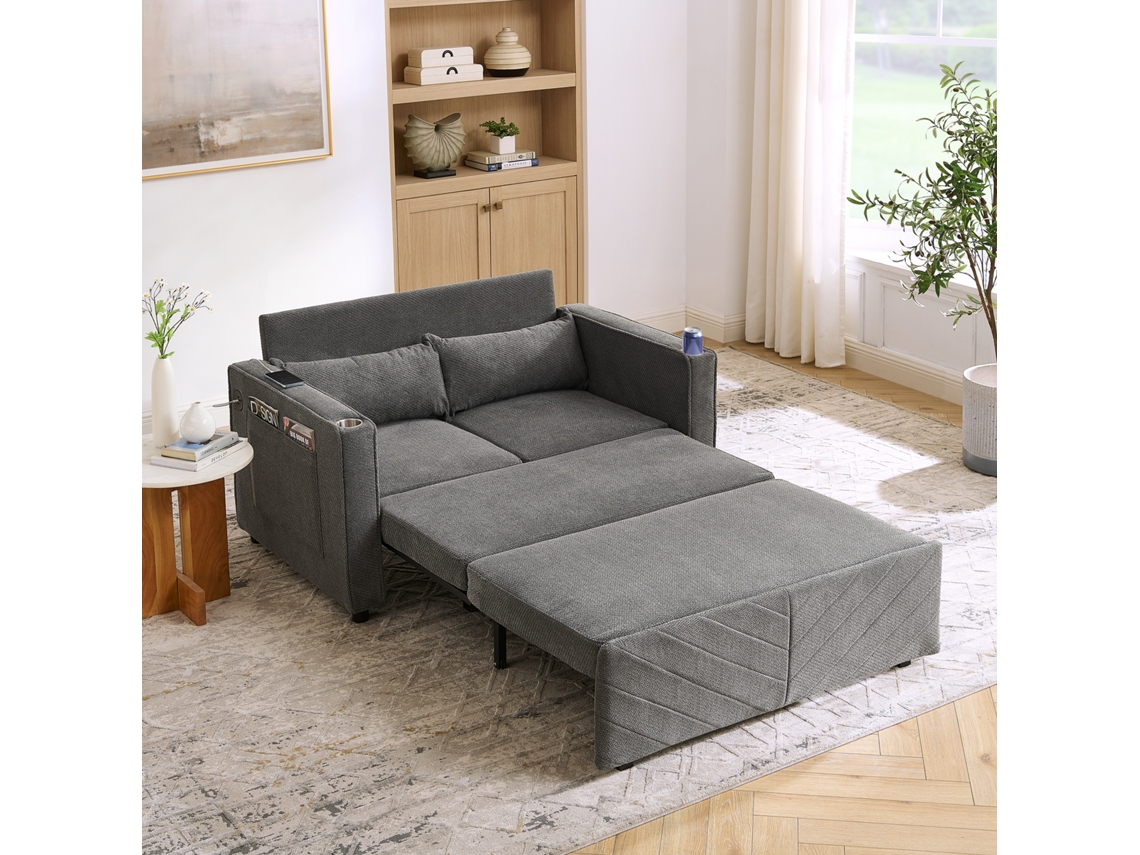 Sofá-cama 2 Lugares 3 Em 1 Com Usb E Design Minimalista, Cinza-escuro