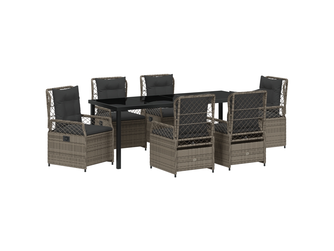 Conjunto 7 De Jantar De Jardim De Vidaxl Cinzas Em Vime Pe