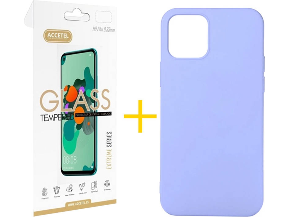 Kit Capa e Película Vidro 1X  iPhone 11 Pro Accetel Silicone Roxo