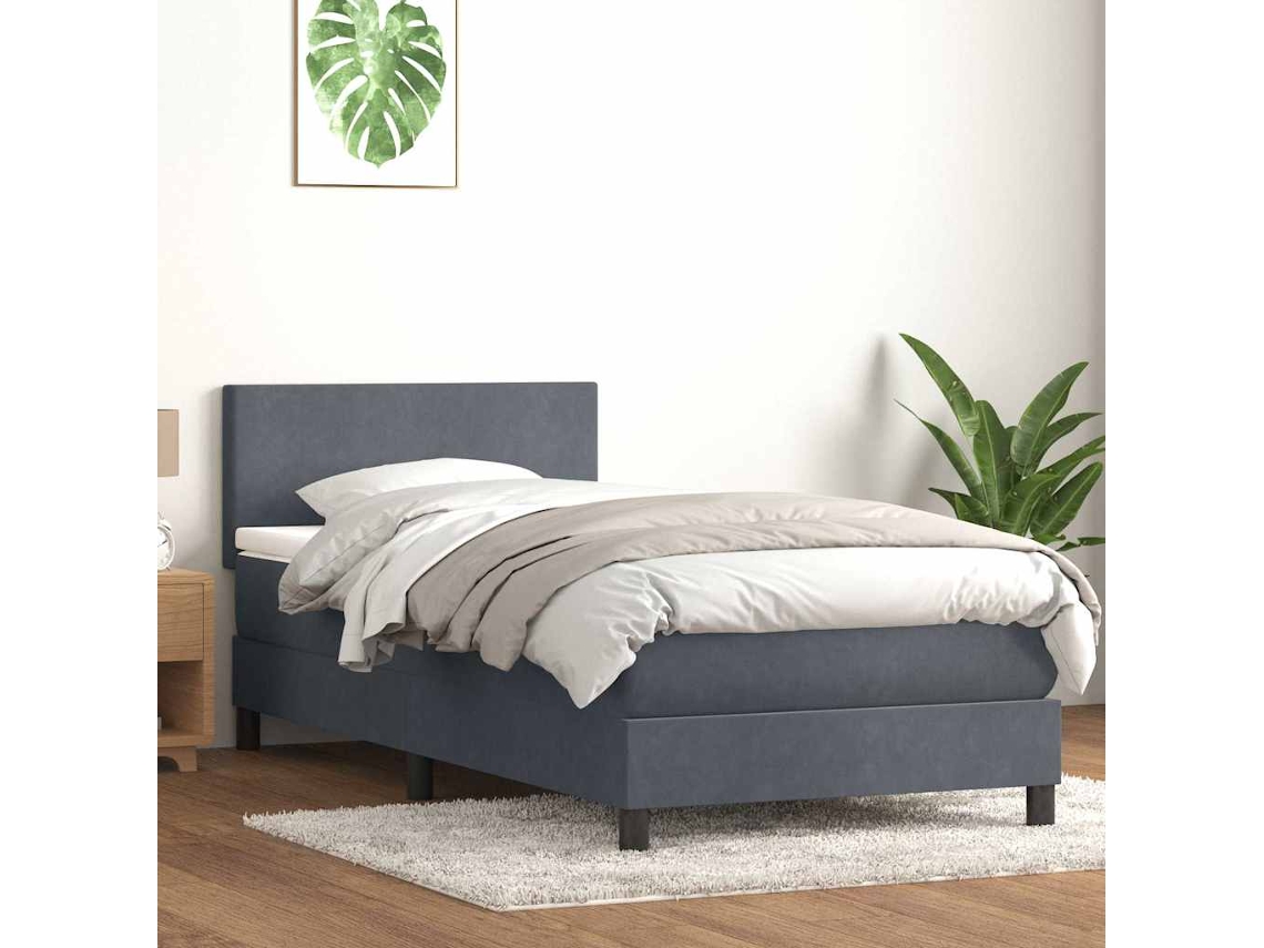 Vidaxl Cama Box Spring C/ Colchão E Led Cinza-escuro 80x210 Cm Veludo