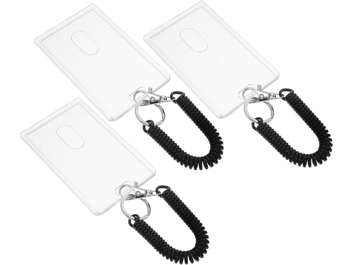 Porta Cartões Stobaza De 3 Peças Em Plástico Rígido Com Mola Espiral E Alça Elástica Pulso, Ideal Crachás De