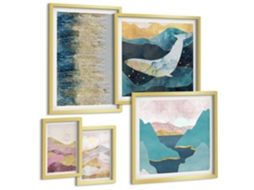 Pinturas Murais Modernas Peônias, Escultura De Uma Mulher, Abstrato Moldura Dourada Imagens Para Um Quarto Infantil Espelharte (conjunto De 5 Imagens)