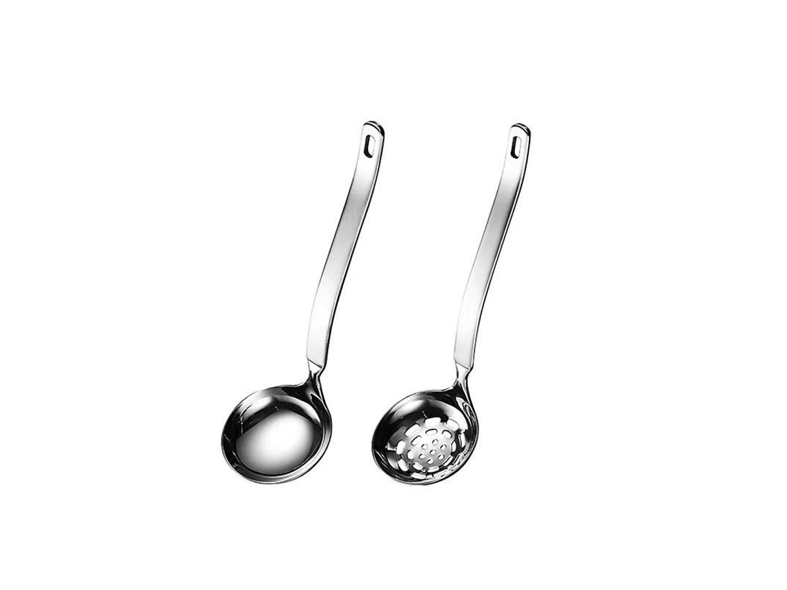2026 set de 2 Colheres de Aço Inoxidável 304 para Sopa e Coador com Buracos, Cabo Ergonômico