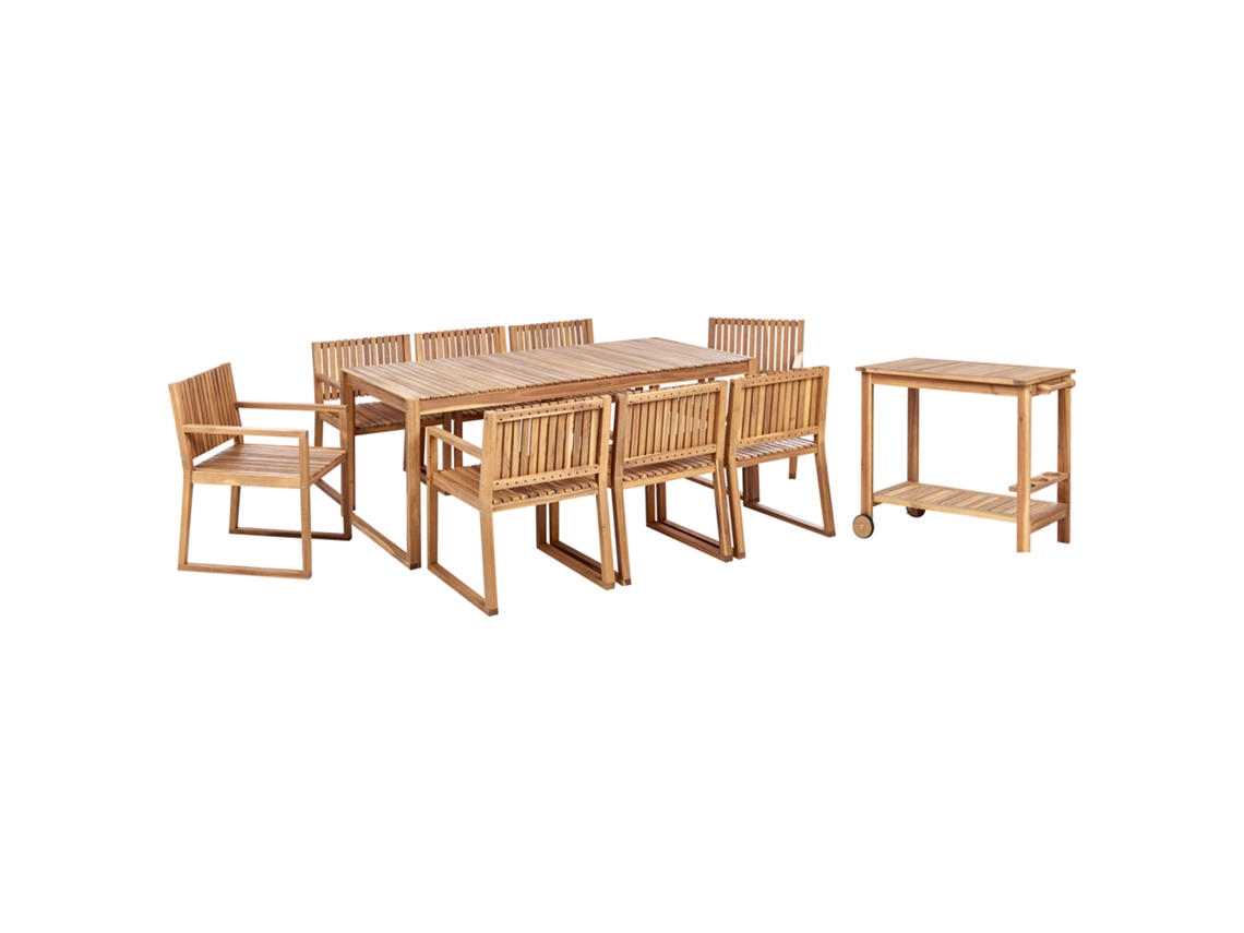 Conjunto De Comedor 8 Plazas Con Carrito Beliani Sassari Ii De Madera De Acacia Certificada Marrón 180x90x75