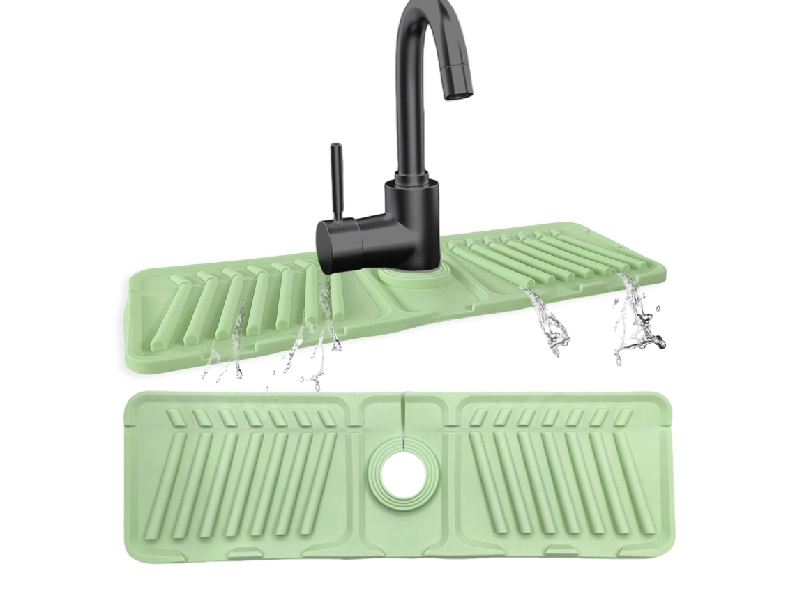 Tapete De Silicone Para Torneira Com Inclinação De 7°,44 X 14 Cm,furos Personalizáveis E Dobrável A 90° - Verde