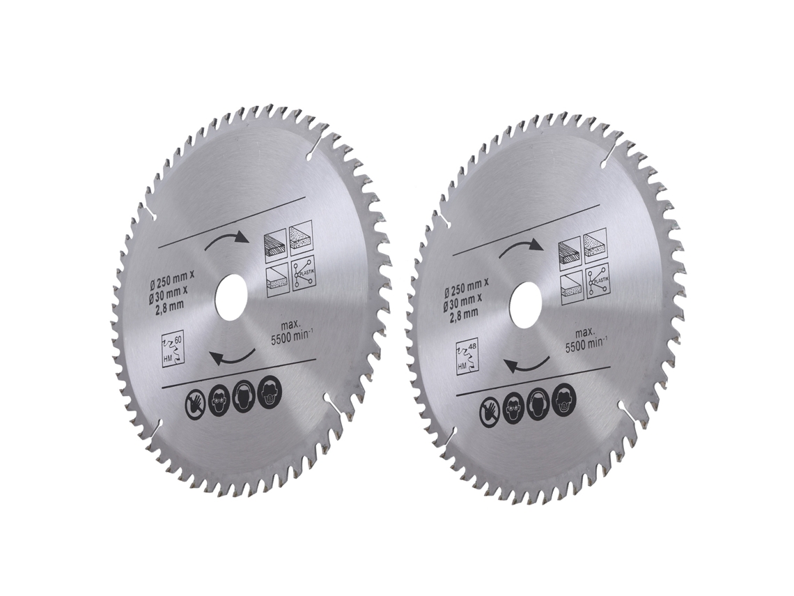 2 lâminas de serra circular de carboneto de 9,8 polegadas para madeira, aglomerado e compensado, 48/60 dentes para marcenaria.