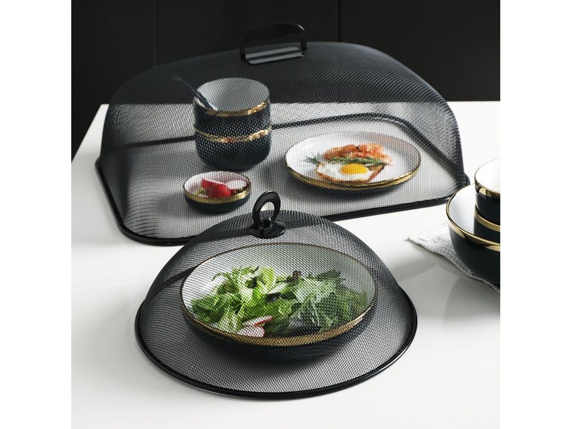 Tapa Para Comida De Hierro Con Malla Densa, Girable 180°, Manija, Rectangular Grande, Negro, Accesorio De Cocina