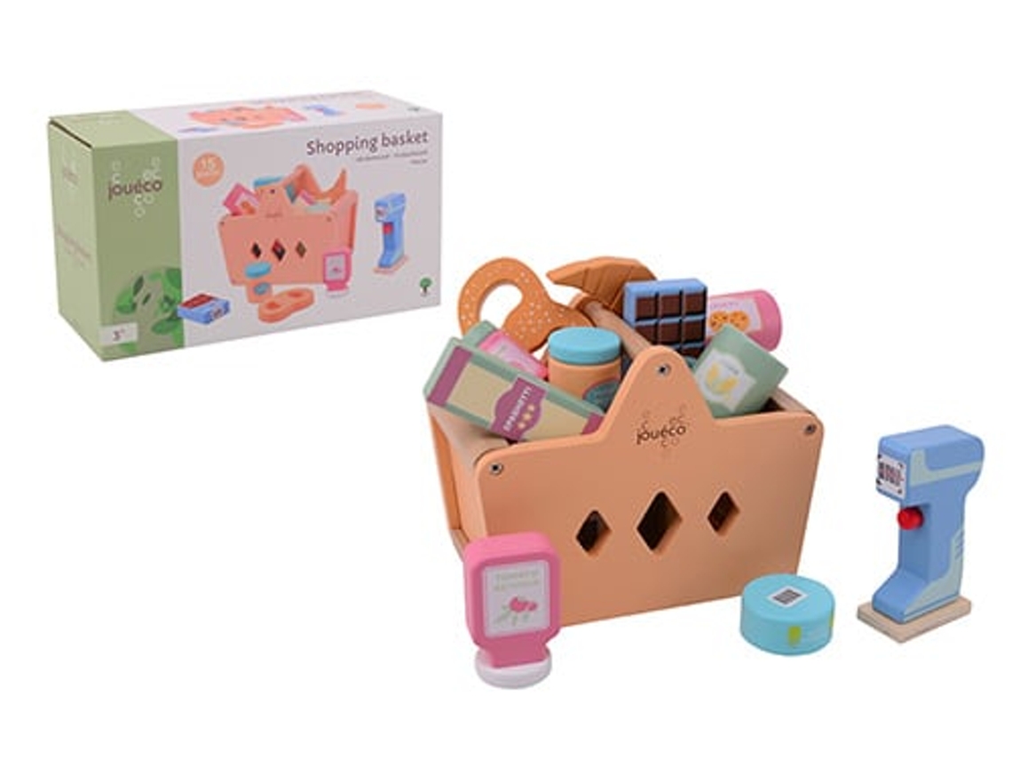 Cesta De Compras De Madeira Johntoy Com Acessórios Brinquedos Joueco Madeira Certificada Fsc Jouéco