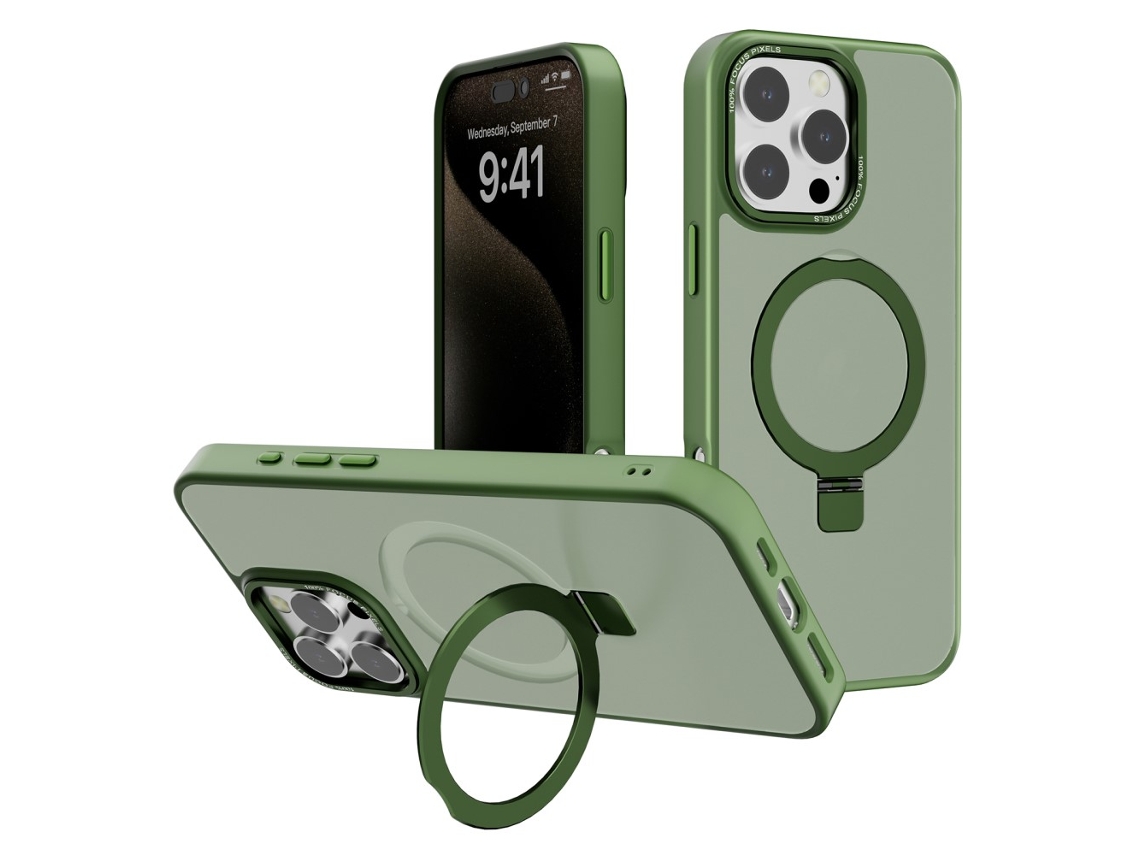 Capa Em Tpu Translúcido, Magnético Com Suporte Para Apple Iphone 16 Pro Max - Verde