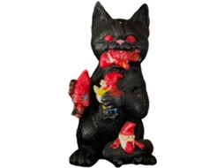 Escultura De Gato Preto | Decoração De Mesa Para O Halloween, Estatueta De Gato Comendo Para Colecio Gokoco