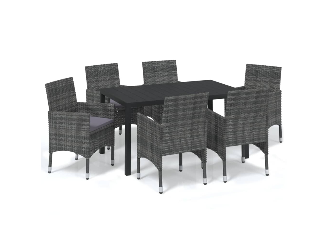 Maison Exclusive - 7 Pcs Conjunto De Jantar P/ Jardim C/ Almofadões Vime Pe Cinza