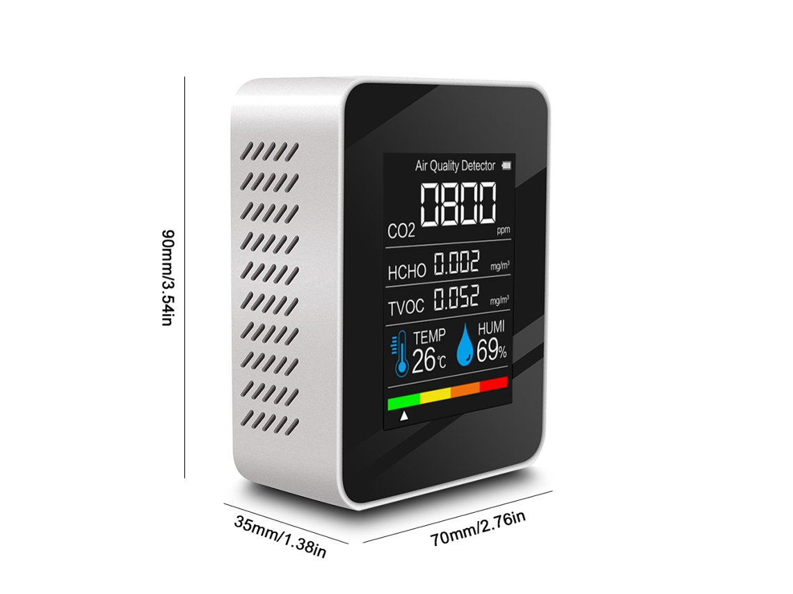 Detector de Qualidade do Ar Multifuncional S/MARCA com Co2, Tvoc, Hcho, temperatura e umidade