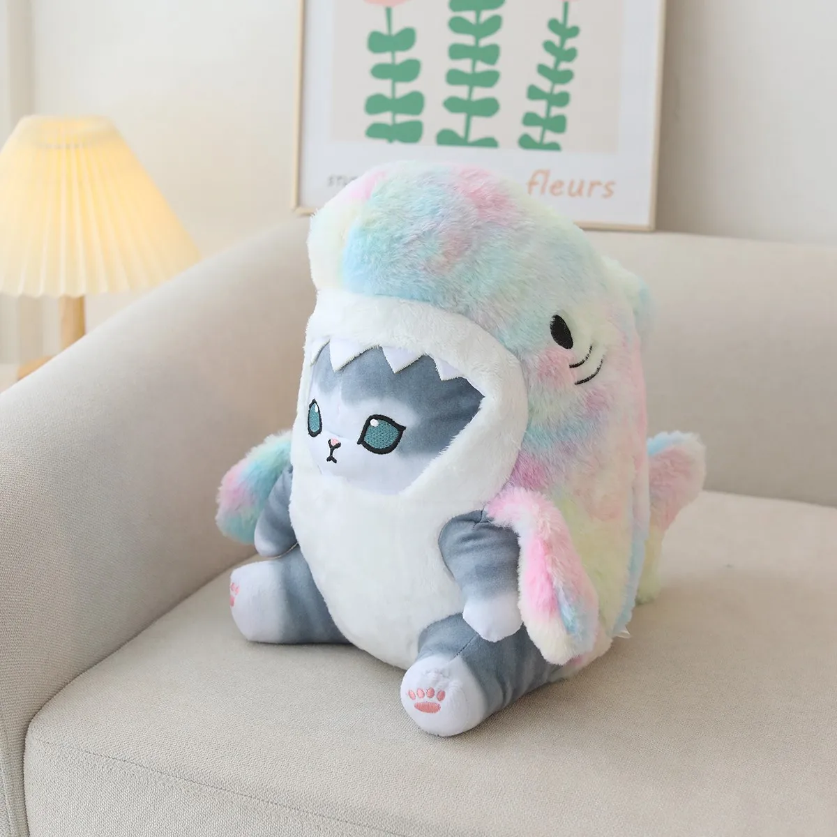 (rosa, 20cm) Brinquedo De Pelúcia Criativo De Gato Tubarão De Desenho Animado, Macio E Fofo