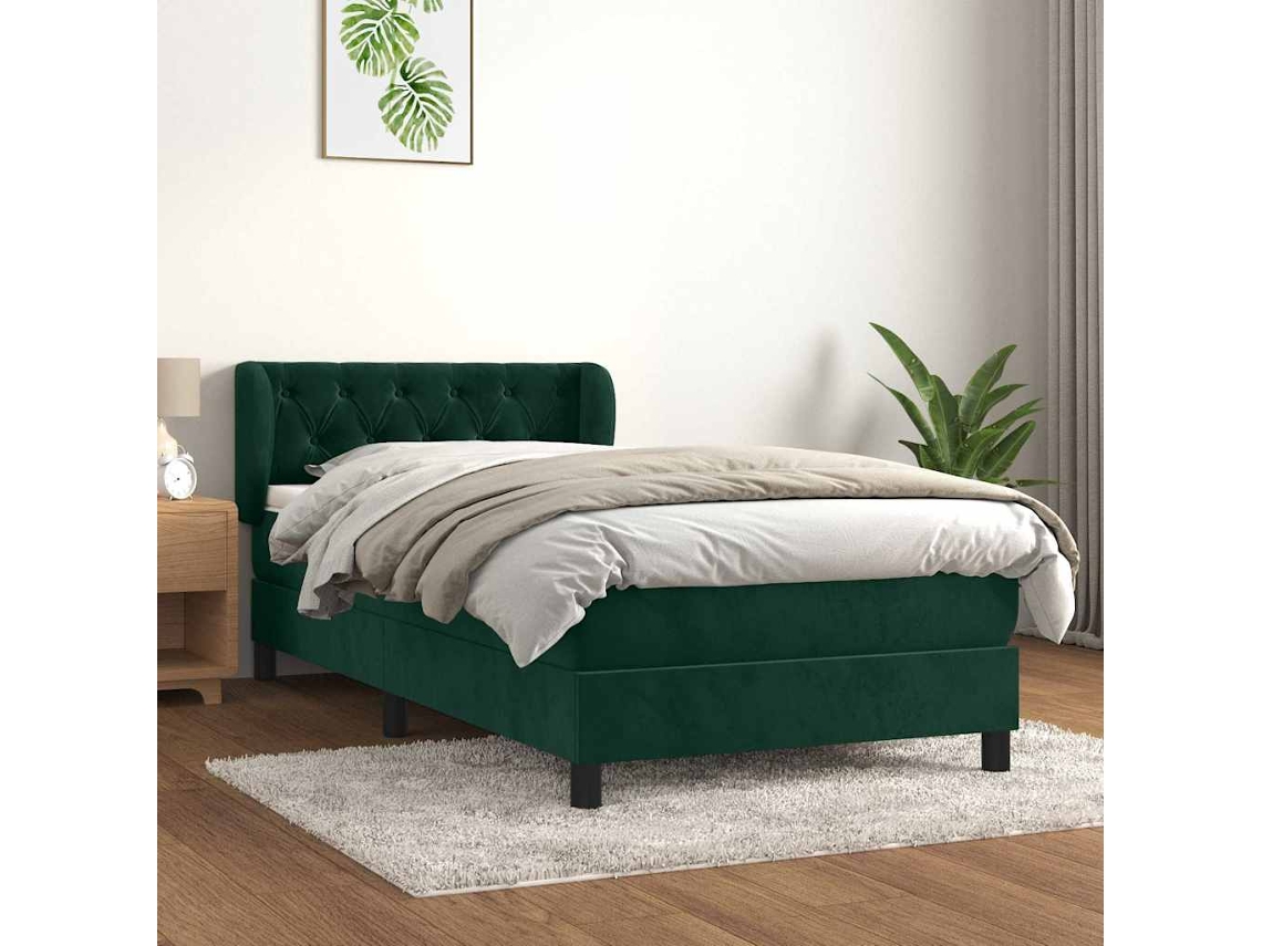 Vidaxl Cama Com Molas/colchão 100x200 Cm Veludo Verde-escuro
