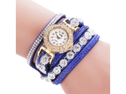 Relógio de Pulso Feminino Quartzo Camurça Multicamada Strass Fashion Azul Ccq